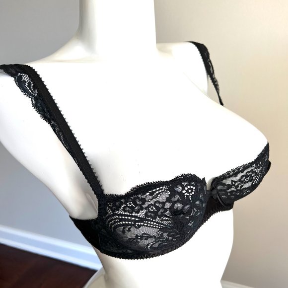 NWT Vintage Lou Bra from Paris France! Chantilly Lace With Bows Black 34B & 34C - Picture 8 of 14